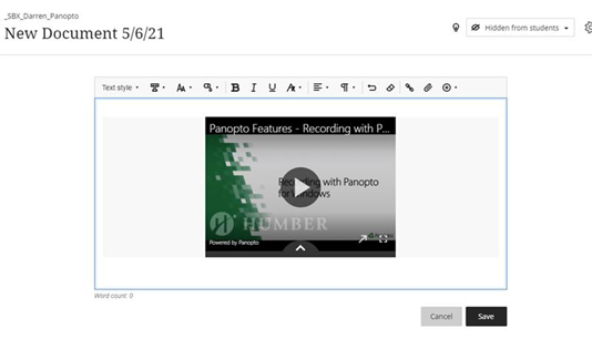 A screenshot of the Ultra WYSIWYG Text Editor, now including the Panopto video embed.