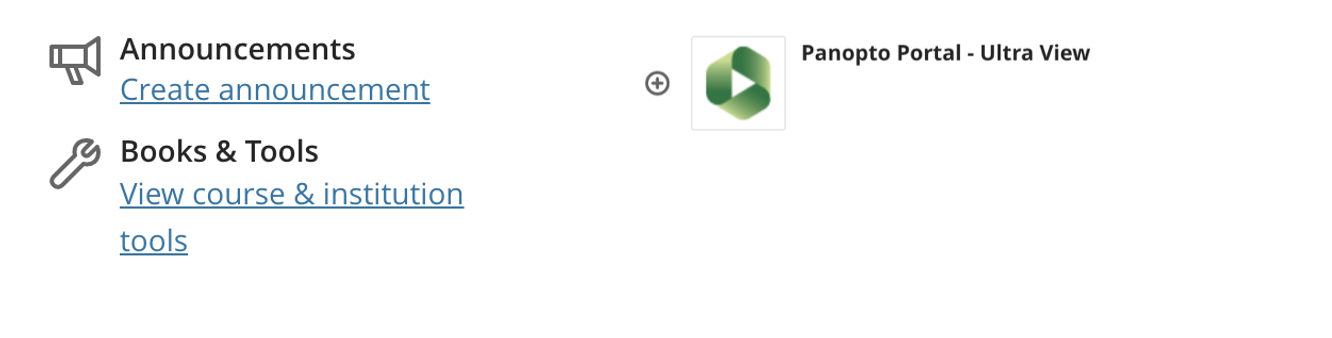 A screenshot focusing on Announcements, Books and Tools, and the Panpoto Portal - Ultra View buttons.