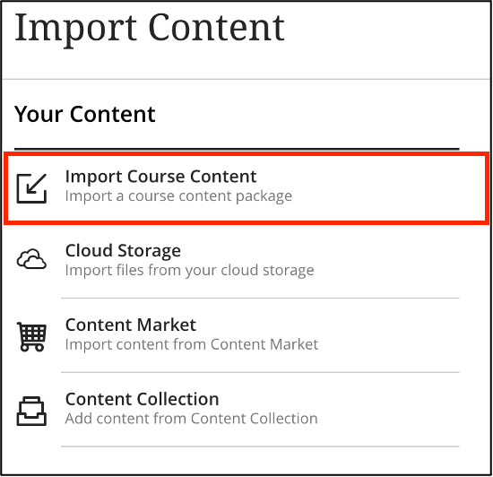 A screenshot of the Import Content window in Ultra, with the Import Course Content button highlighted.