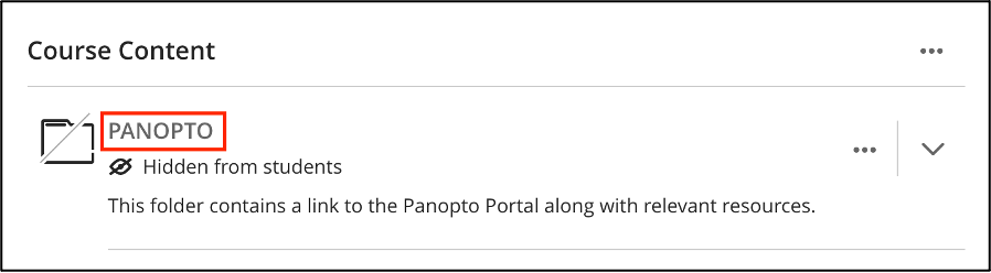 A screenshot of the PANOPTO folder located within Course Content.